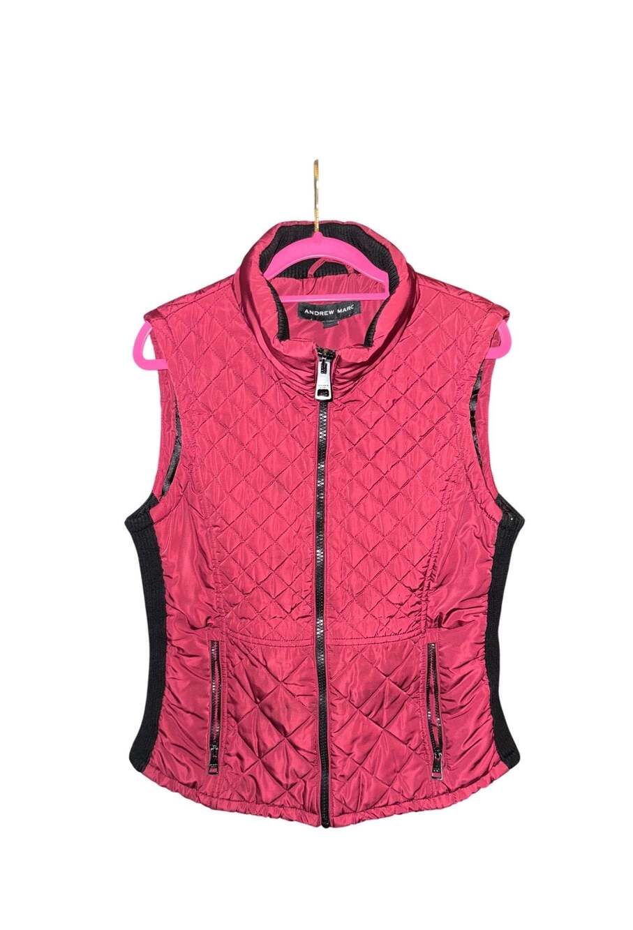 Andrew Marc Women's Quilted Puffer Vest Burgundy Full Zip